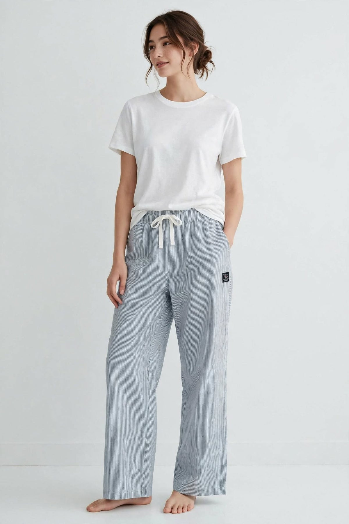 WOMEN STRIPED  PURE COTTON LOUNGE PANTS