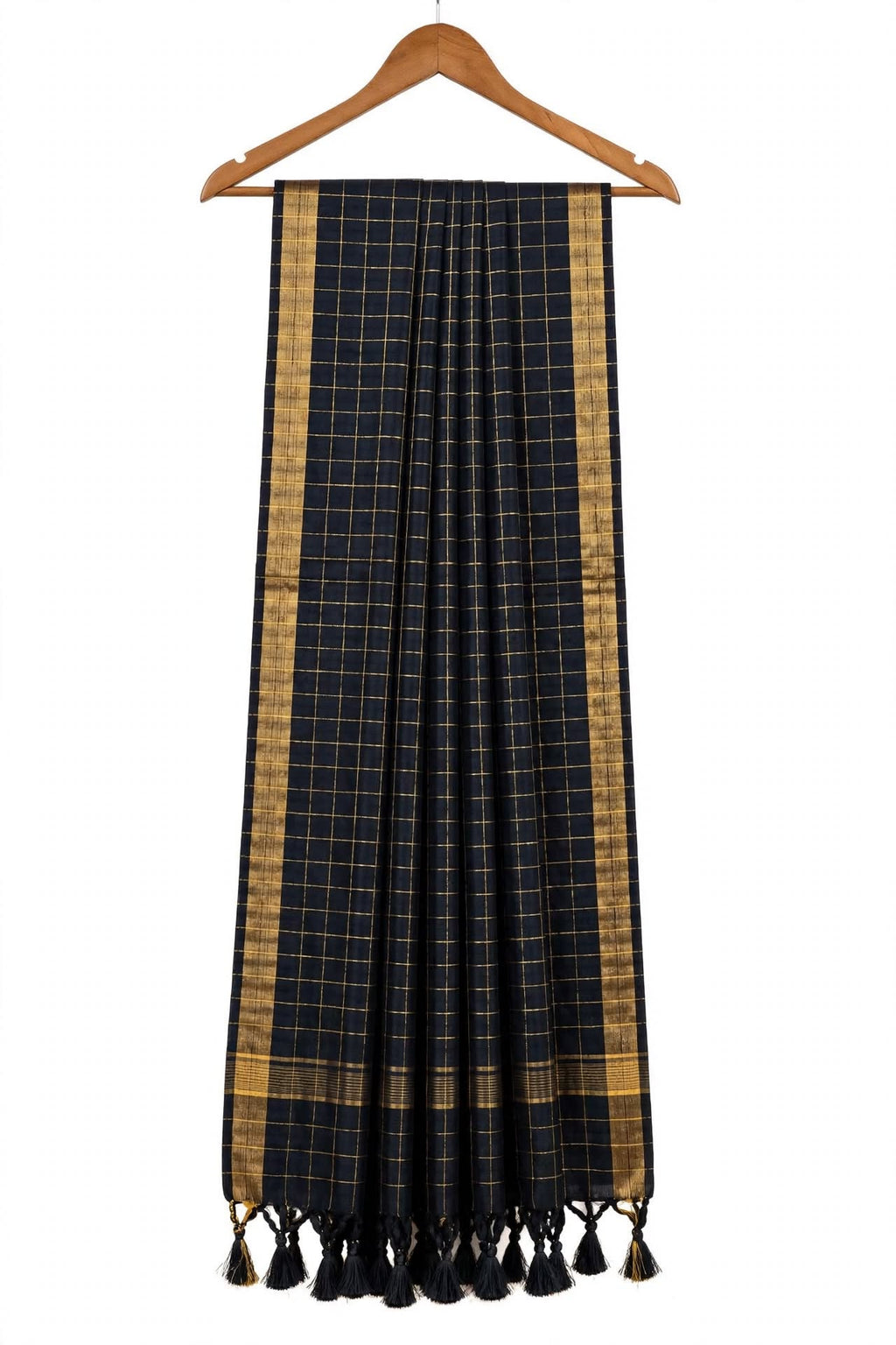 Soft Pure Cotton Checked Saree Black