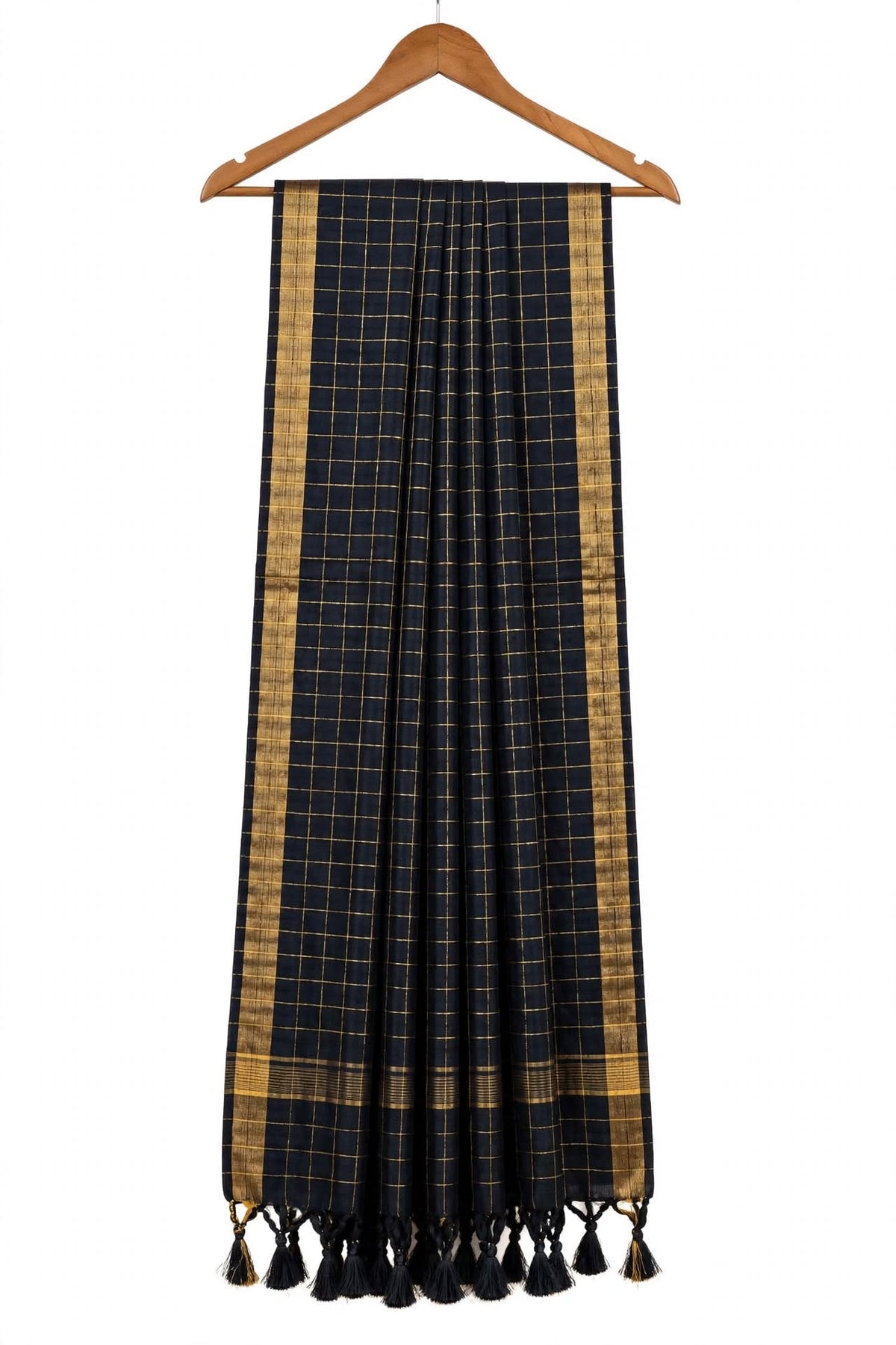 Soft Pure Cotton Checked Saree Black