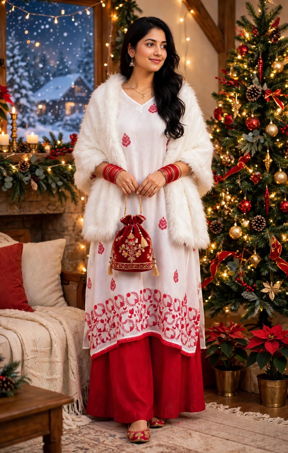 KAFTAN TOP WHITE AND RED