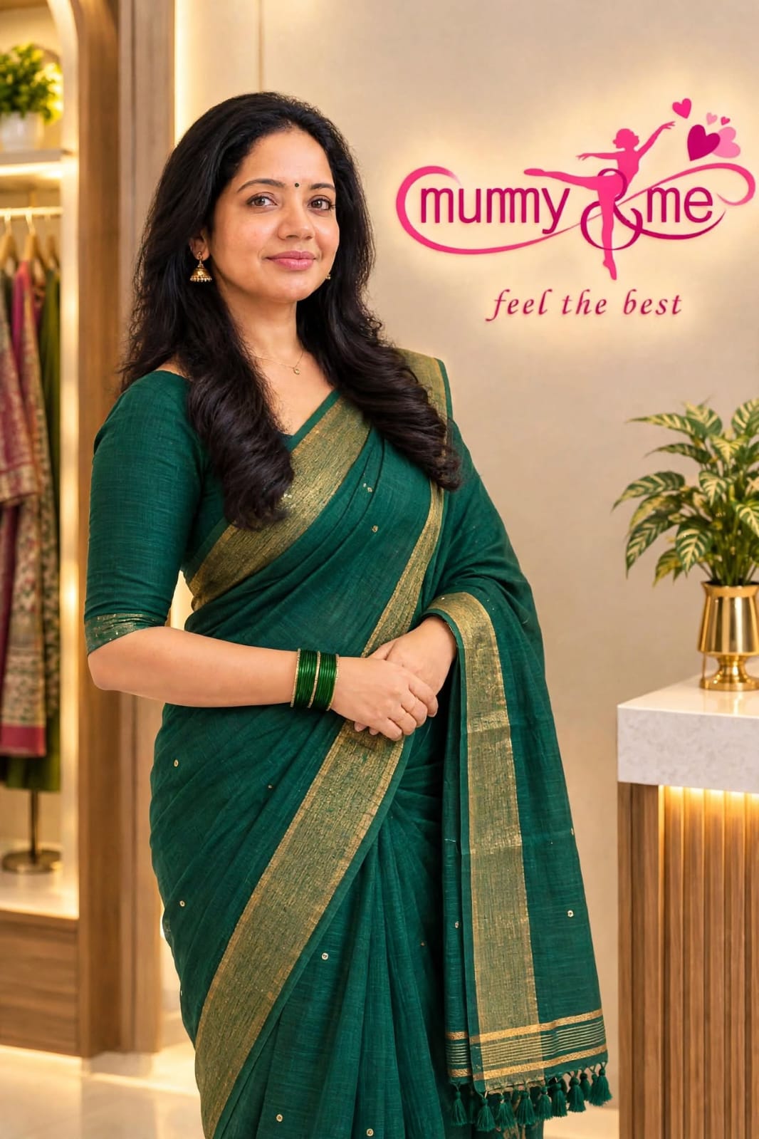 Cotton Green  Saree with Gold Border
