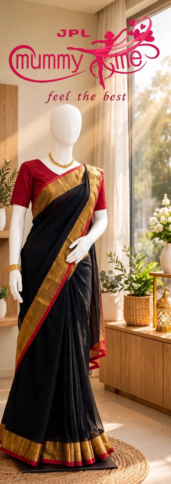 Black-Gold  Mul Cotton Saree