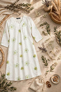Off-White A-Line with Sage Green Floral Embroidered Kurta