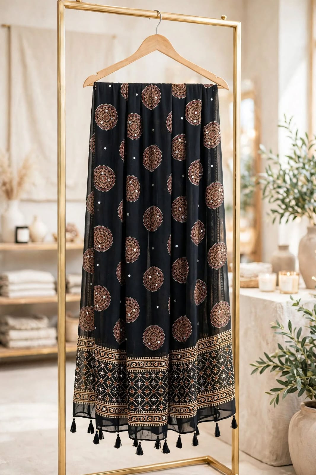Black Ajakh Mirror Work Dupatta