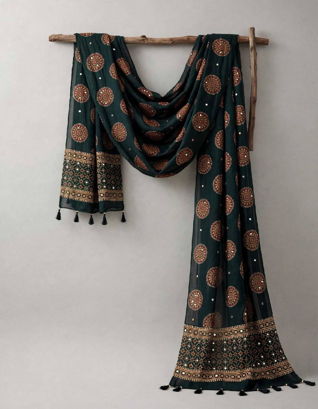 Green Ajakh Mirror Work Dupatta