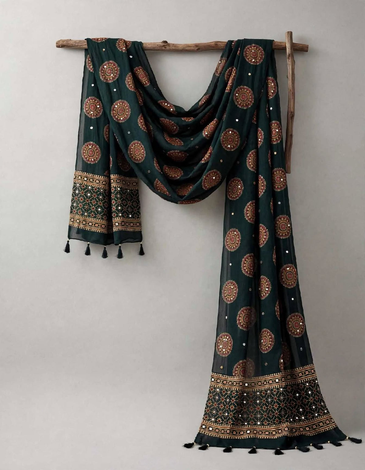 Green Ajakh Mirror Work Dupatta