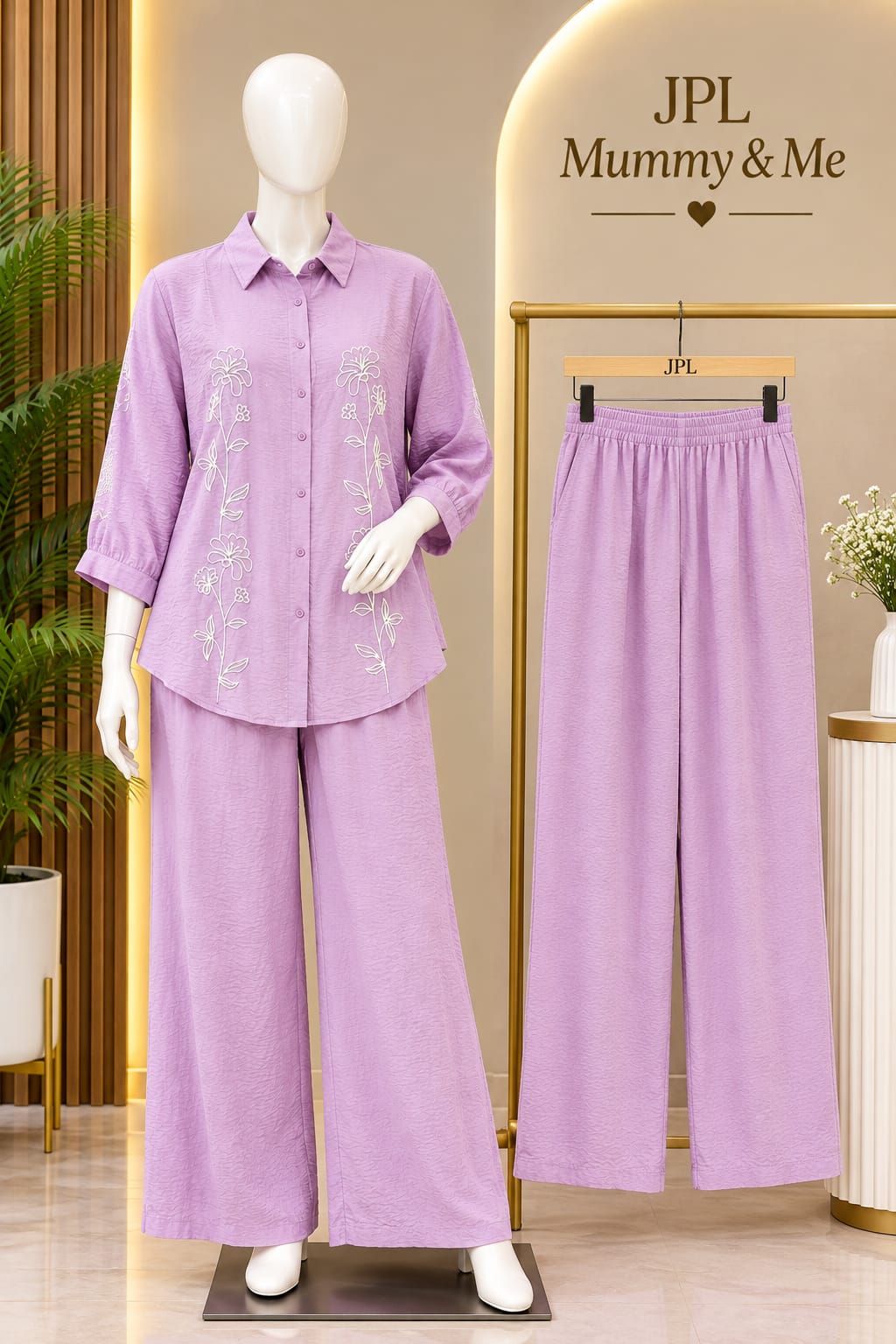 Floral Embroidered Shirt & Pant Co-ord Set