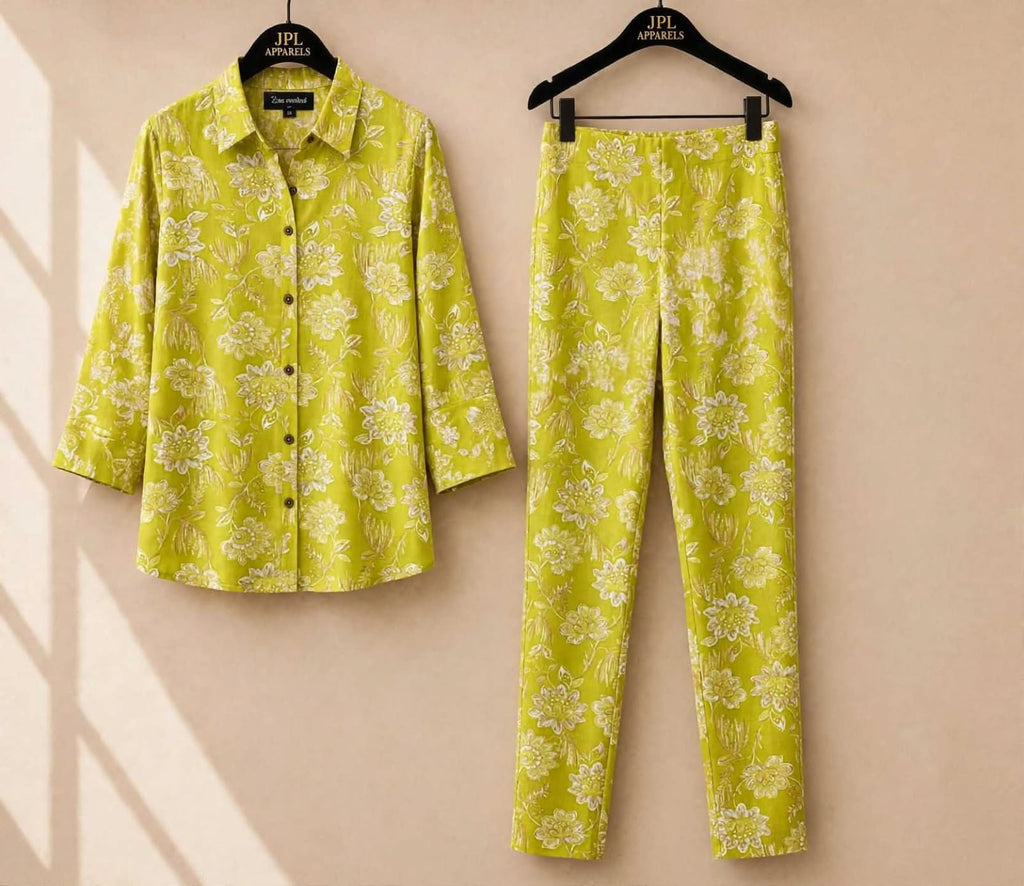 Lime Green Floral Cotton Co-Ord Set